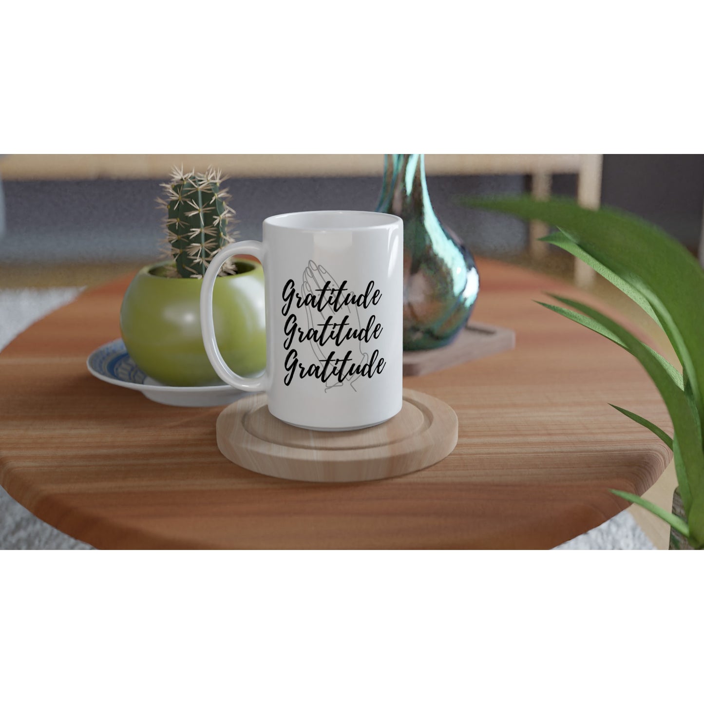 White and Black Gratitude, print. 15oz Ceramic Mug