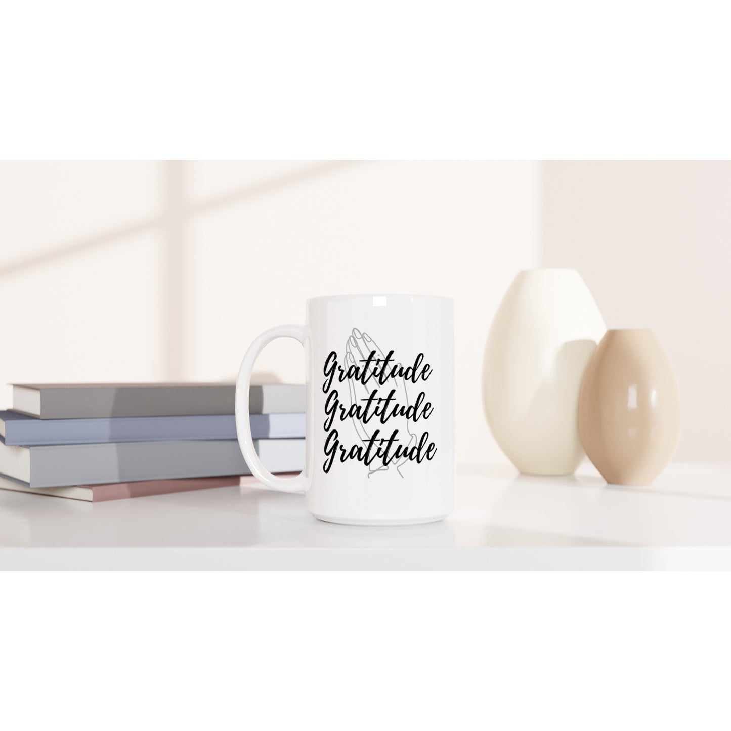 White and Black Gratitude, print. 15oz Ceramic Mug