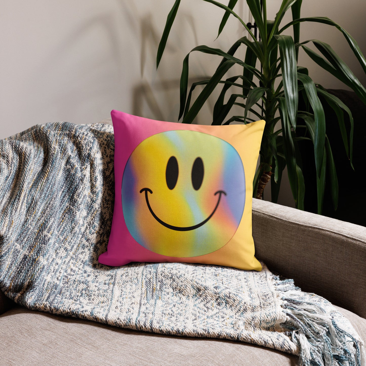 Smiley pink and yellow gradient Premium Pillow Cushion Case