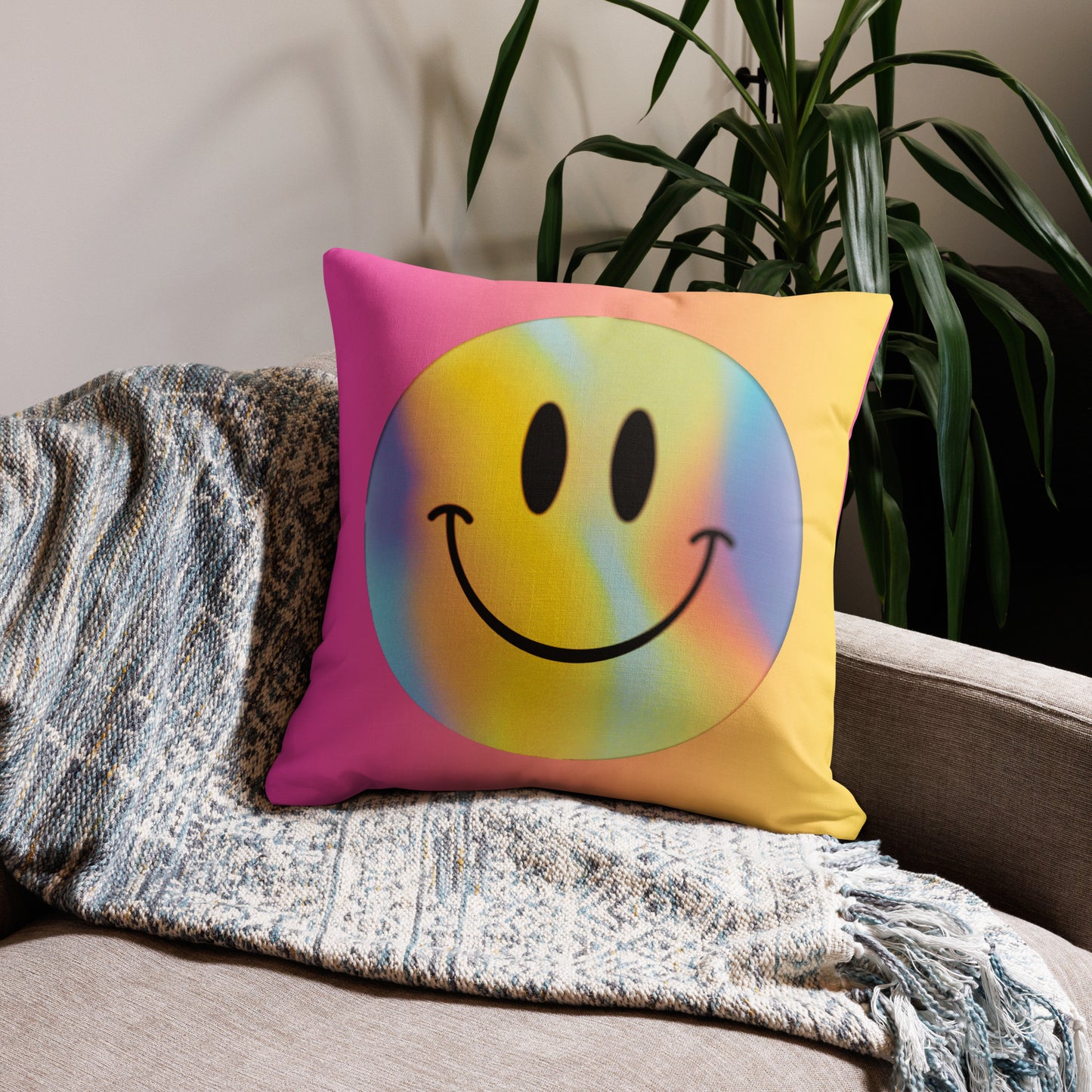 Smiley pink and yellow gradient Premium Pillow Cushion Case