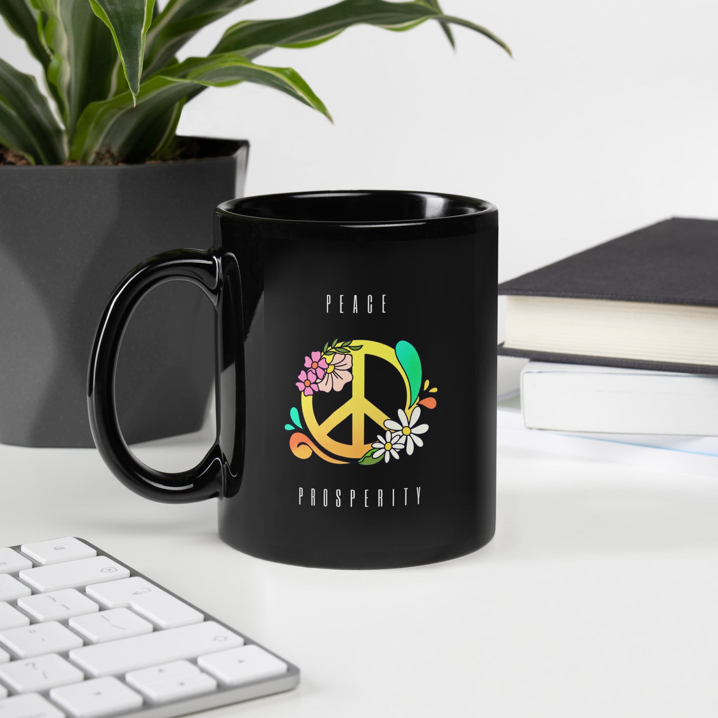 Peace and prosperity Black Glossy Mug