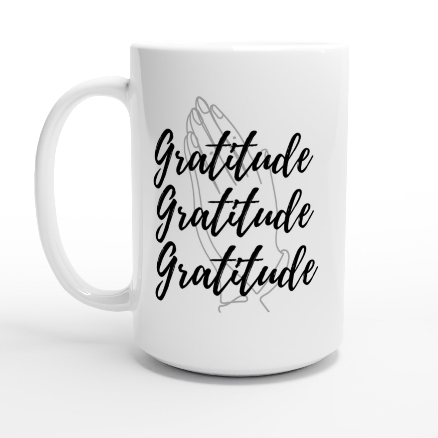 White and Black Gratitude, print. 15oz Ceramic Mug