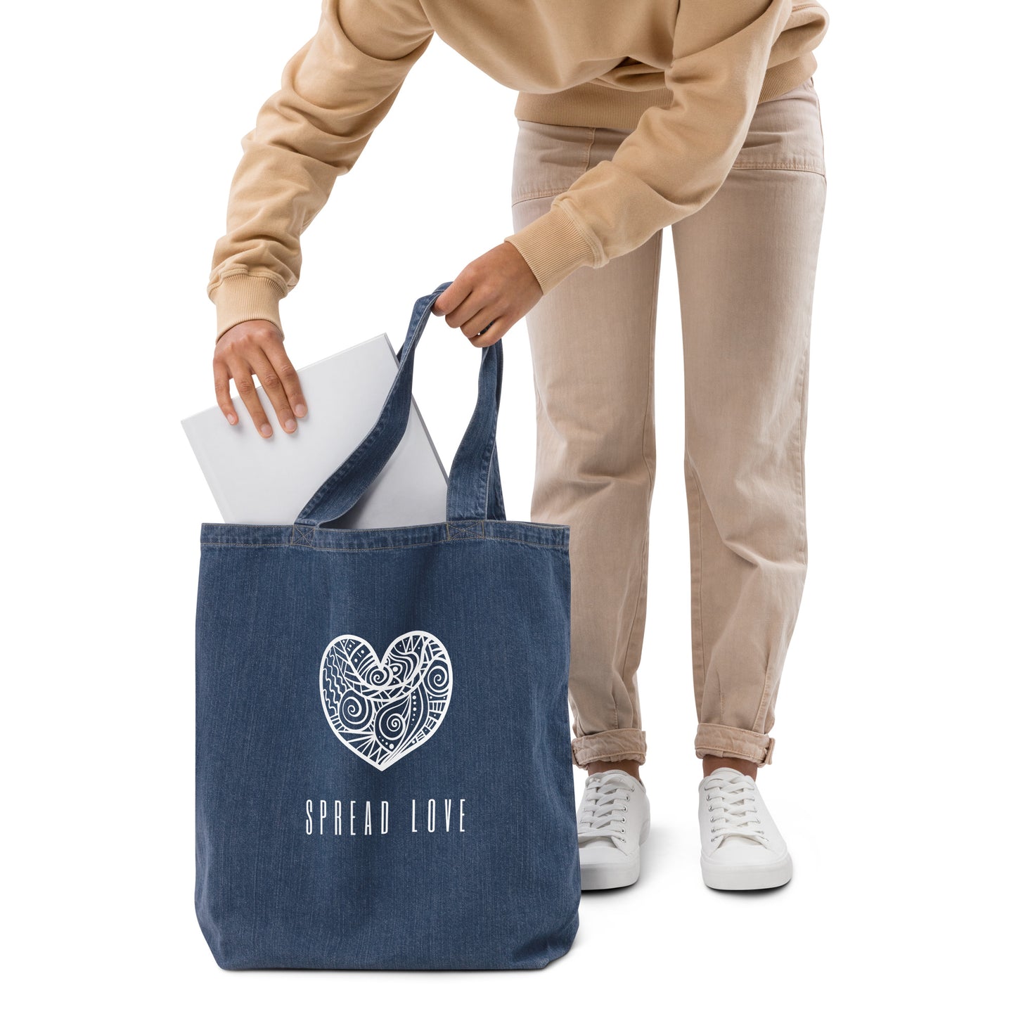 100% Organic Cotton Spread Love Eco Denim Tote Bag