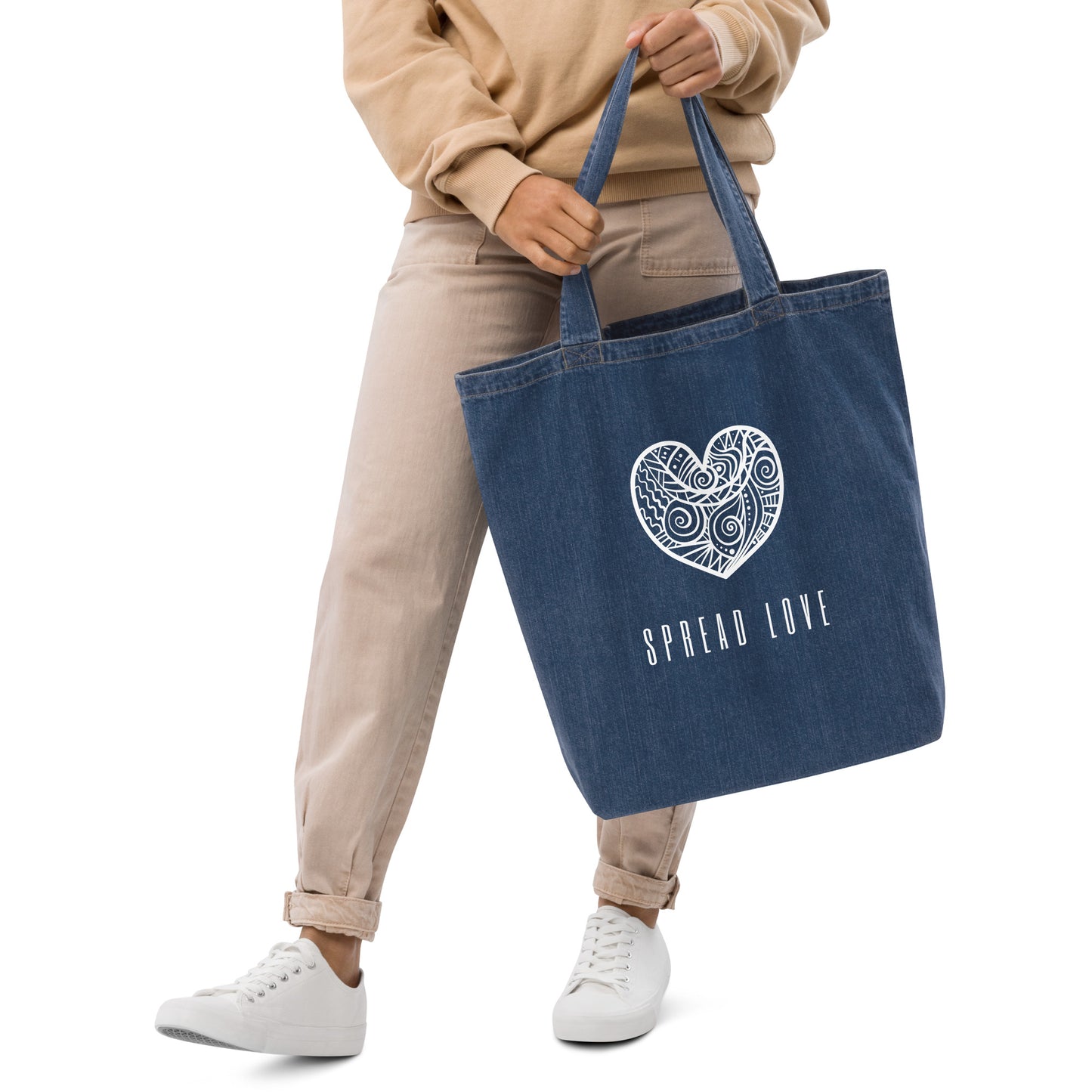 100% Organic Cotton Spread Love Eco Denim Tote Bag