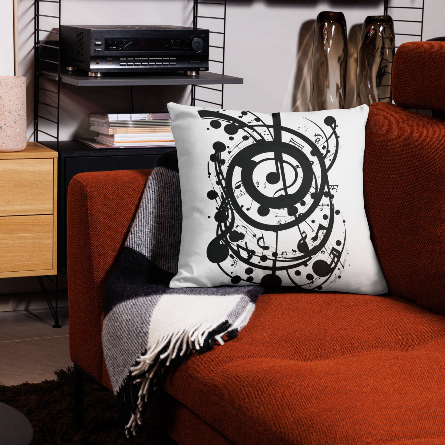 Black and White, Music notes and Abstract Print, Premium Pillow Cushions