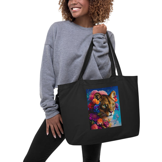 Floral Lioness,  Large organic tote bag