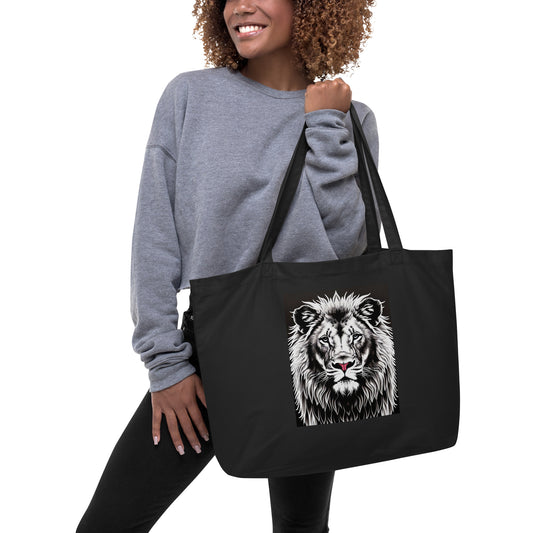 Black and White Lion, Large organic tote bag