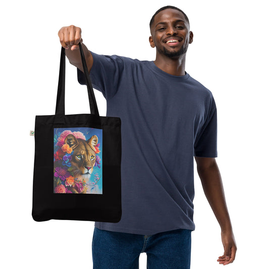 Floral Lioness, Organic fashion tote bag