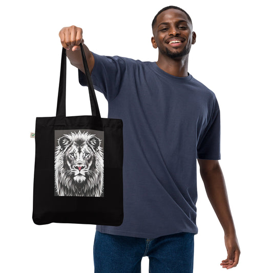 Black and White Lion, Organic fashion tote bag