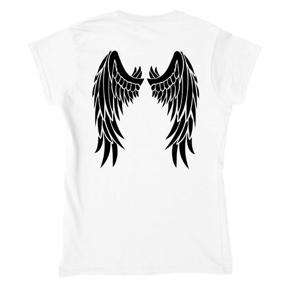 Classic, Black, Angel Wings - Womens Crewneck White T-shirt